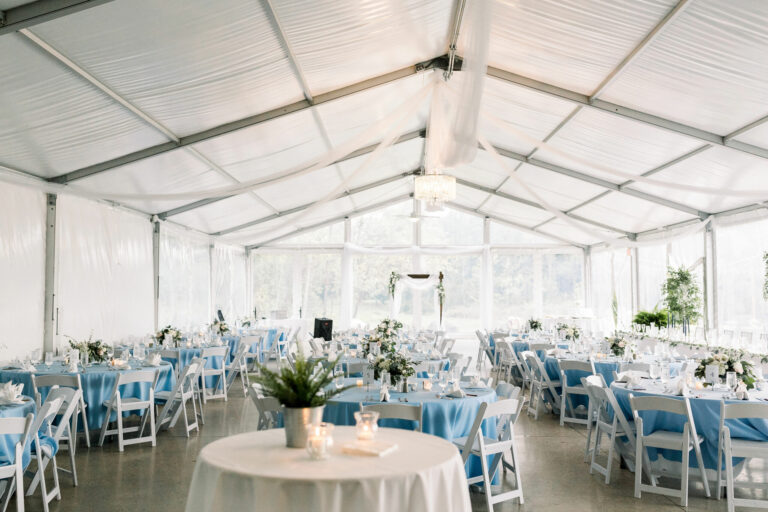 Blue-toned table setting prepared for a private celebration at Quail Ridge